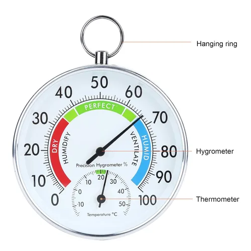 Vista 4 de Medidor de humedad de temperatura, termómetro higrómetro con anillo colgante, higrómetro de pared de alta precisión, probador de humedad