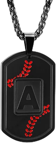Vista 52 de Fervia Graduation Gifts - Baseball Initial Necklace for Men Dog Tag Stainless Steel Letter Pendant Sport Baseball Athletes Jewelry Christmas