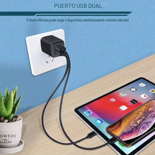 Vista 6 de Enchufe de cargador de pared, cubo de cargador USB, adaptador USB de 2 Negro