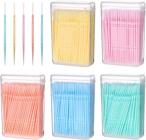 Vista 11 de Palillos de dientes para dientes, 1000 unidades, palillos de dientes de doble cabeza interdental, cuidado bucal (color aleatorio)