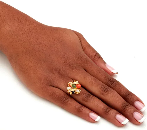 Vista 4 de PalmBeach - Anillo de racimo de piedras preciosas auténticas chapado en oro amarillo, tallas 5-10
