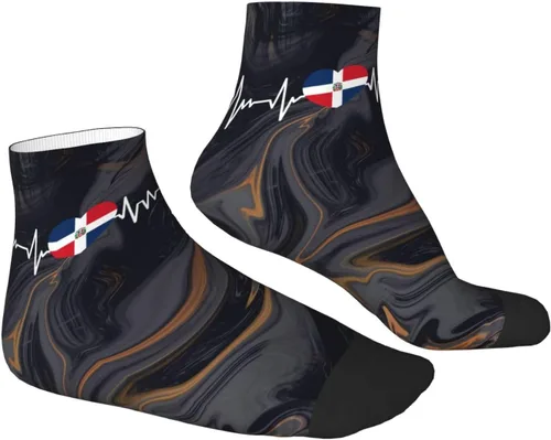 Vista 3 de Heartbeat I Love Dominican Republic Heart Flag Ankle Socks Winter Low Cut Sports Warm Breathable Comfort Casual Socks For Mens And Womens