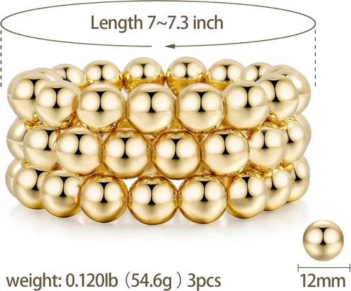 Vista 2 de Brazalete de oro para mujer, grueso, curvado, apilable, chapado en abalorios, pulseras elásticas