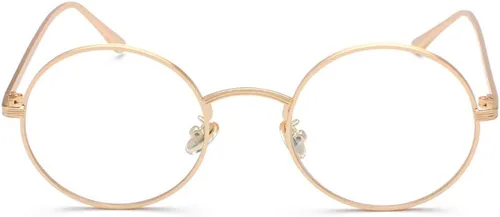 Vista 2 de Moda retro círculo círculo metal marco gafas mujeres gafas vintage hombres (oro con transparente)