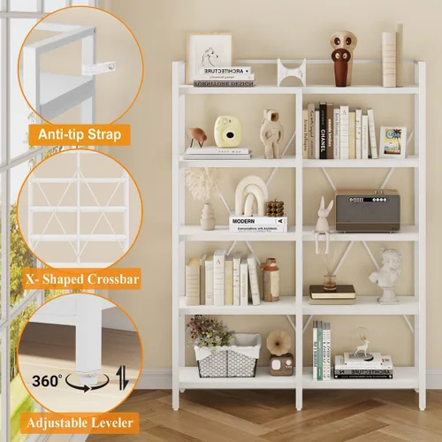 Vista 5 de FATORRI Estanterías y estanterías, estantería de metal de madera de 5 niveles de alto, estantería moderna de 51 pulgadas de ancho para oficina