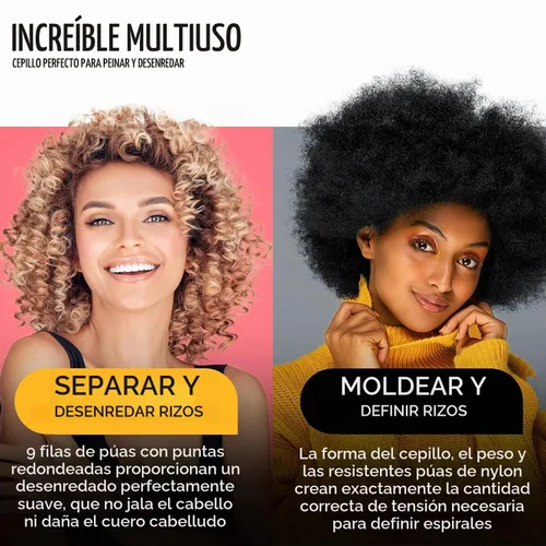 Vista 4 de 2 cepillos de pelo para mujeres y hombres, cabello rizado, húmedo o seco, 9 filas y 5 filas, cepillos clásicos para cabello grueso natural