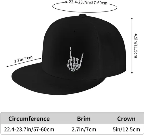Vista 5 de Gorra de béisbol con diseño de calavera y dedo con cuernos, diseño de mano con cuernos, ajustable, con cierre de broche de presión, unisex, sombrero