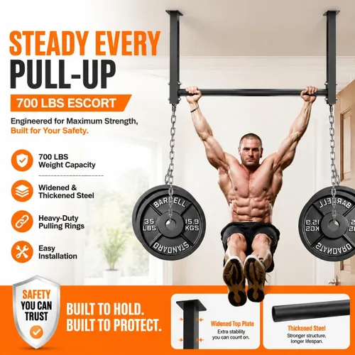 Vista 3 de Ceiling Mounted Pull Up Bar, Heavy Duty 700 LBS Multi Grip Pull Up Bars, 16"/24" Rafter Chin Up Bar, Ceiling Joist for Garage/Gym/Basement with