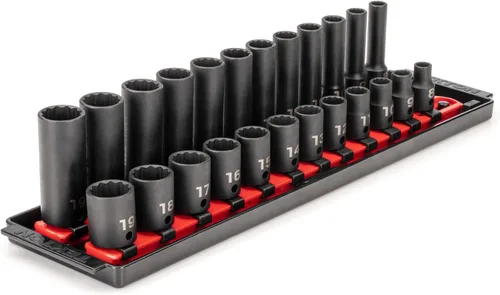 Vista 8 de TEKTON Juego de dados de impacto de 12 puntos de 3/8 pulgadas con rieles y bandeja, 18 piezas (5/16-3/4 pulgadas) SID91212