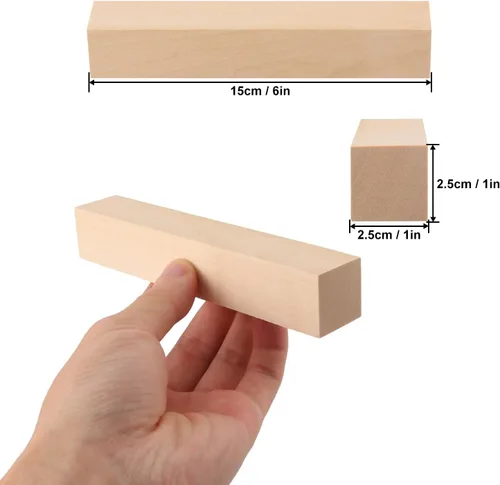 Vista 2 de 60 bloques de tallado de madera de tilo, 6 x 1 x 1 pulgada, bloques de tallado de madera suave sin terminar para manualidades, artes, principiantes