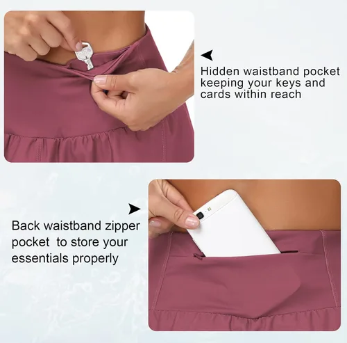 Vista 3 de THE GYM PEOPLE - Pantalones cortos deportivos de entrenamiento para mujer, con cintura alta, de secado rápido, con forro de malla y bolsillos