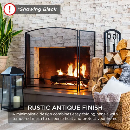 Vista 8 de Best Choice Products Pantalla de chimenea de malla de acero simple de 47.5 x 27.25 pulgadas, 3 paneles, rejilla de protección contra chispas contra