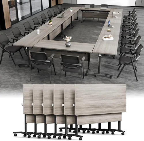 Vista 15 de Mesa de conferencias plegable, mesa de sala de conferencias con ruedas, mesa de conferencias plegable modular, mesas de reuniones de entrenamiento