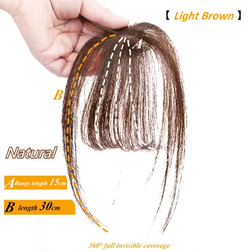 Vista 2 de Flequillo de aire de cabello humano atado a mano de 6 pulgadas con patillas largas, una pieza, extensiones de cabello humano con flequillo