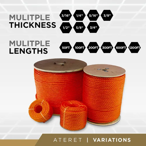 Vista 33 de ATERET Cuerda de Polipropileno Trenzada de 3 Hebras Color Tostado Monofilamento I 1-1/2" x 20 Pies I 19,350 lbs. Resistencia a la Tracción I Cordón