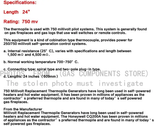 Vista 3 de Generadores de termopila de 750℃ de resistencia a temperatura Millivolt de reemplazo utilizados en termopar de racimo para chimenea