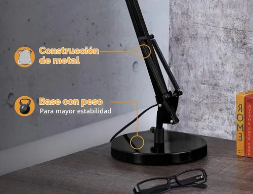 Vista 3 de Bostitch Office VLF100D - Lámpara de escritorio con brazo oscilante, metal, alcance de 36 pulgadas con ajuste multijunta, incluye bombilla LED