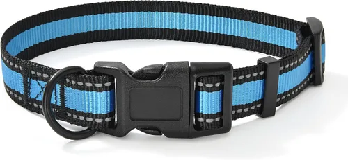 Vista 14 de Mile High Life - Collar para perro con rayas reflectantes 3M y correa de nailon, rojo, azul, verde, morado y rosa