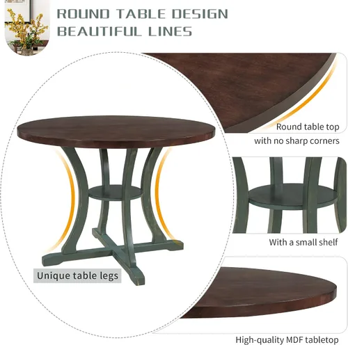 Vista 4 de Harper & Bright Designs Juego de mesa redonda de 5 piezas con estante, mesa de comedor familiar de madera