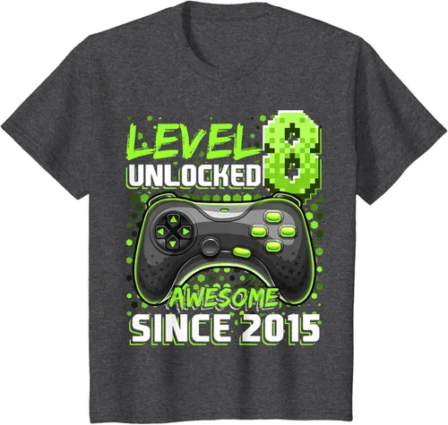 Vista 25 de Level 8 Unlocked Awesome 2015 Video Game 8th Birthday Boy T-Shirt, Negro
