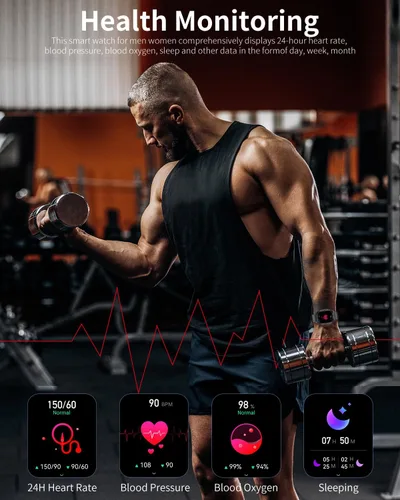 Vista 4 de Reloj inteligente militar para hombre (respuesta/hacer llamadas), reloj inteligente AMOLED de 1.96 pulgadas para exteriores con brújula/frecuencia