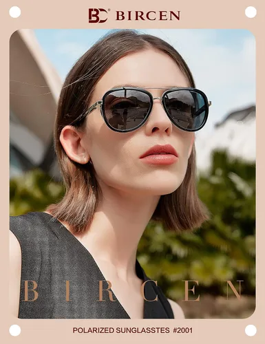 Vista 2 de BIRCEN Gafas de sol polarizadas para mujer con protección UV - Sombras retro espejadas con montura de acetato BC2001
