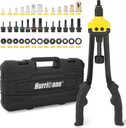Vista 2 de HURRICANE Herramienta de Tuerca de Remache de 16", Herramienta Manual de Tuerca de Remache con 13 Mandriles Métricos y SAE, 130 Tuercas de Remache