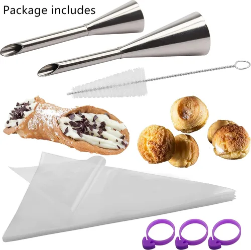 Vista 3 de 2 boquillas de acero inoxidable para glaseado en crema, punta de boquilla larga con 50 bolsas desechables para pastelería, kit de llenado