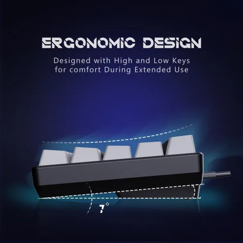 Vista 5 de abucow Teclado mecánico 65% para juegos, teclado compacto con cable con interruptor azul con retroiluminación azul, teclas intercambiables grises