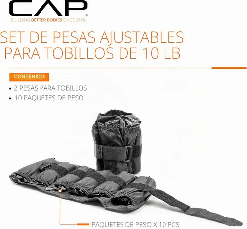 Vista 2 de CAP Barbell Pesas ajustables para tobillo Par de 10-20 libras Negro