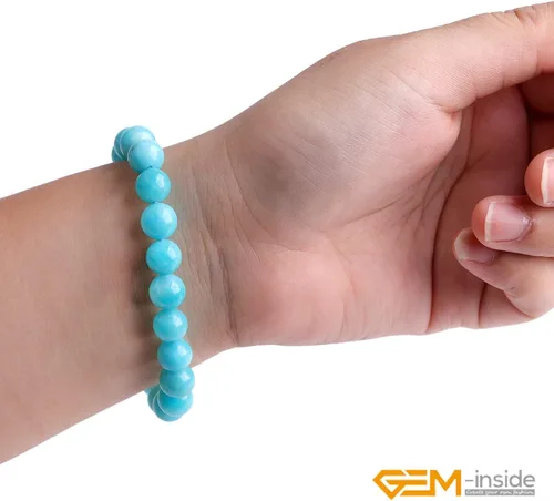 Vista 5 de GEM-Inside - Pulsera de cuarzo de cristal hecha a mano de 0.276 in de grado AAA, con cuentas redondas, elástica, energía, reiki, chakras, para azul
