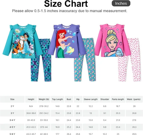 Vista 8 de Disney Conjunto de 2 piezas de sudadera y leggings con mangas con volantes para niñas pequeñas de princesa