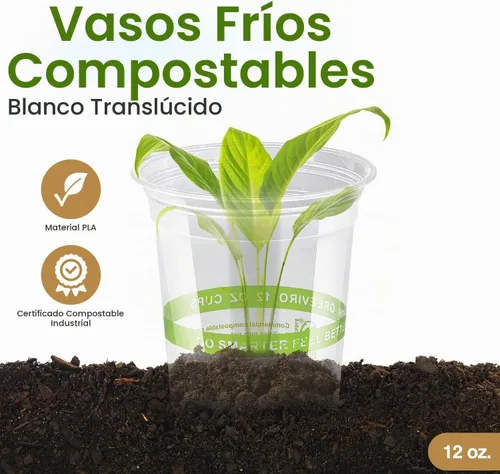 Vista 2 de Vasos de Plástico Transparente Compostables Ecológicos a Base de Plantas de 12 oz, Gruesos, Reutilizables, Desechables para Café Helado