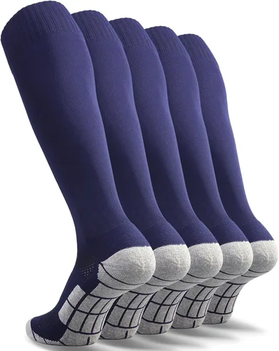 Vista 7 de CWVLC - Calcetines de fútbol (1/3/5 pares) calcetines altos hasta la rodilla, para deportes de equipo, para adultos, jóvenes y niños