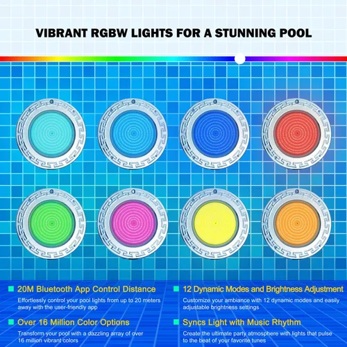Vista 3 de Luces de piscina para piscina enterrada, luz LED grande de 10 pulgadas para piscina enterrada multicolor con cable de 100 pies para nicho húmedo