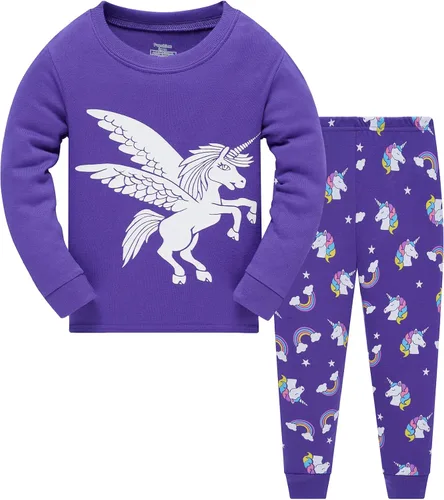 Vista 9 de Popshion Pijamas de sirena para niñas pequeñas, juego de 2 piezas, ropa de dormir 100% algodón, ropa para niños, pijamas estilo mariquita