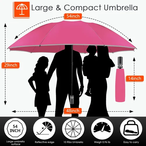 Vista 2 de Bodyguard Inverted Umbrella, Large Windproof Umbrellas for Rain & Sun, Compact Umbrella Reverse Umbrella with Reflective Stripe, Teflon Umbrella for