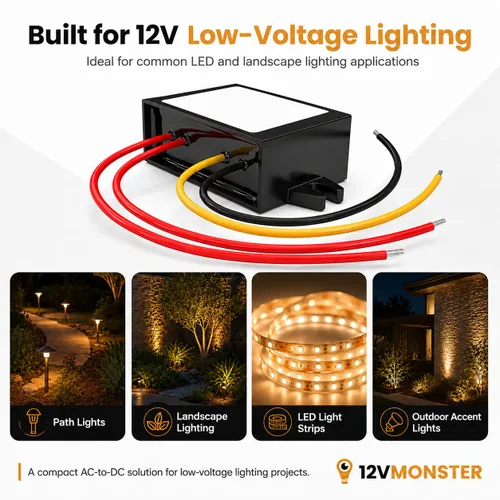 Vista 4 de Convertidor de 12 V CA a 12 V CC – Rectificador de 12 V CA a 12 V CC – Transformador de corriente CA de 12 voltios a 12 V CC para tiras de luz LED