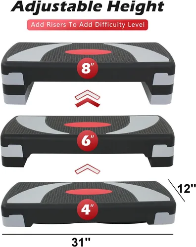 Vista 3 de ZENY Plataforma aeróbica de 31 pulgadas, escalón de entrenamiento ajustable con elevadores estables, escaladores de pie para ejercicio en casa