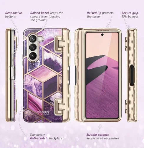 Vista 9 de i-Blason Cosmo - Funda para Samsung Galaxy Z Fold 5 con soporte para bolígrafo, protector de pantalla integrado, protección de bisagra, 3 fundas