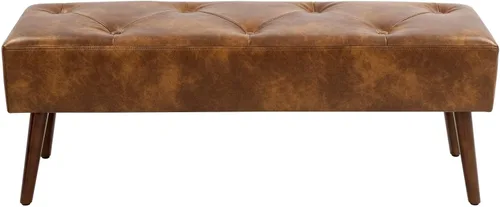 Vista 14 de Furniliving Banco de 44 Pulgadas para Dormitorio, Bancos Otomanos Tapizados con Tela Rayada y Tufting con Patas de Metal en Forma de X para Sala