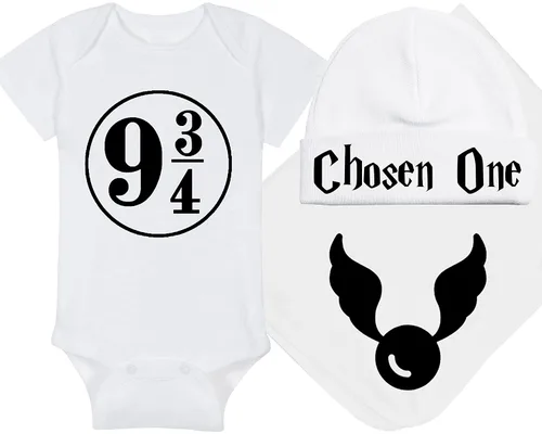 Vista 9 de Sombrero de bebé Wizard - Chosen One (tela negra - diseño dorado)