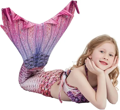 Vista 5 de Traje de baño de princesa (sin monoaleta) con cola de sirena para nadar para niñas y niños