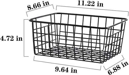 Vista 2 de LeleCAT Cestas de almacenamiento de alambre negro, organizador de almacenamiento doméstico de metal para cocina, despensa, estante, congelador