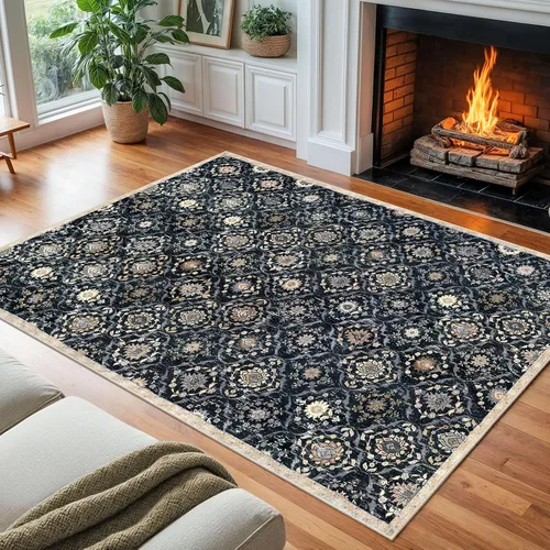 Vista 98 de KILOCOCO Alfombra marroquí pequeña, de 2 x 3 pies, color negro/dorado, súper suave, lavable, para interiores, vintage, lavable, antideslizante