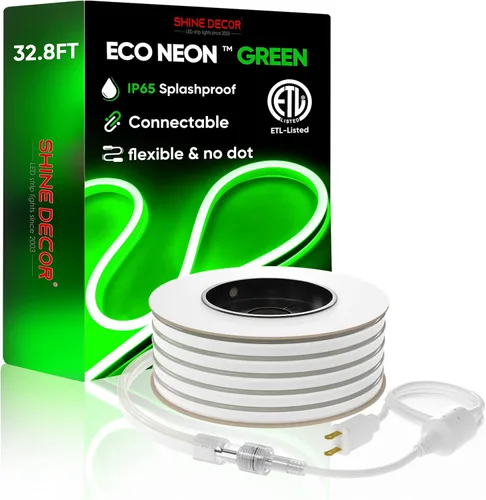 Vista 2 de Shine Decor Productos del paquete de clip de montaje con kit de luces de neón LED verde de 10M/32.8ft