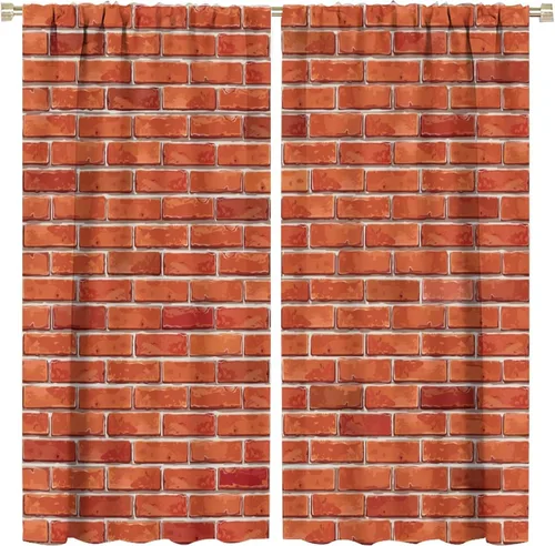 Vista 12 de Cortinas opacas para pared de ladrillo, rústicas, para pared de ladrillo, naranja y rojo, impresión artística para sala de estar, dormitorio