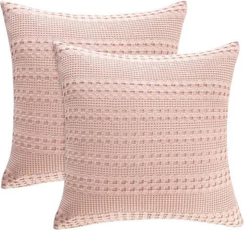 Vista 58 de PHF Fundas de almohada 100% algodón con tejido de gofre de 24 x 24 pulgadas, paquete de 2 fundas cuadradas para decoración elegante del hogar, sin
