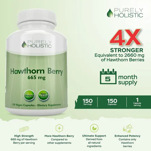 Vista 2 de Purely Holistic Hawthorn Berry 665mg + Extracto de hoja de olivo paquete de 750 mg + 270 cápsulas veganas, fabricado en los Estados Unidos