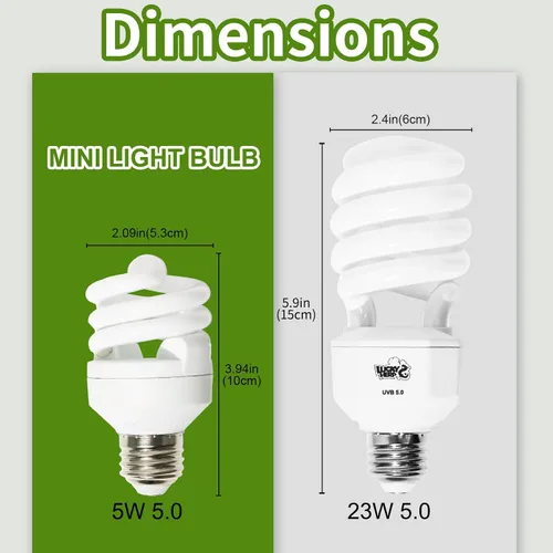 Vista 2 de LUCKY HERP Mini luz de reptil UVA UVB 5.0 5W, bombilla UVB para todos los reptiles tropicales y subtropicales, bombilla fluorescente compacta UVB
